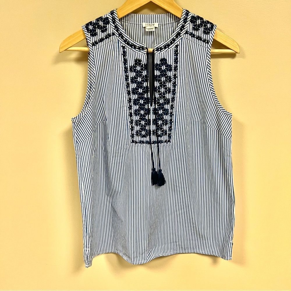 J crew striped sleeveless embroidered top Sz 4